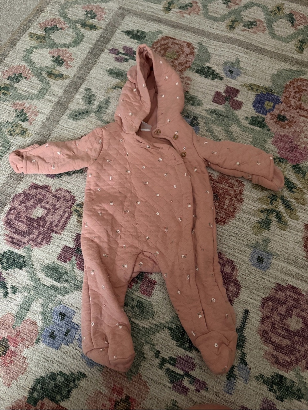 Carter's Quilted Hooded Footed One-Piece in Dusty Pink with Metallic Dots